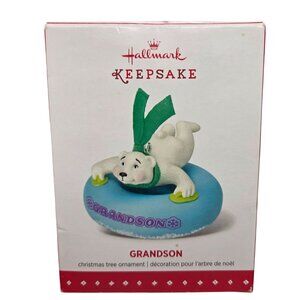 Hallmark Keepsake 2015 Grandson Polar Bear Blue Christmas Tree Ornament